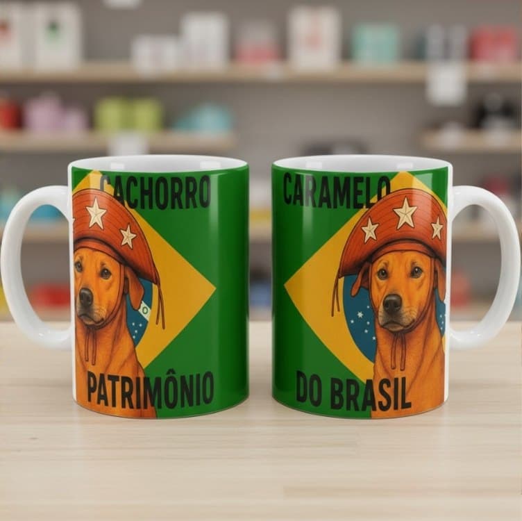 Caneca Cachorro Caramelo Cangaceiro – Patrimônio do Brasil | Estampa Divertida e Patriótica