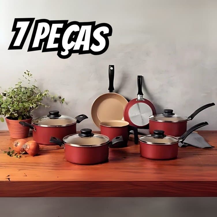 Jogo de Panelas Tramontina Turim 7 Peças em Alumínio com Revestimento Antiaderente Vermelho