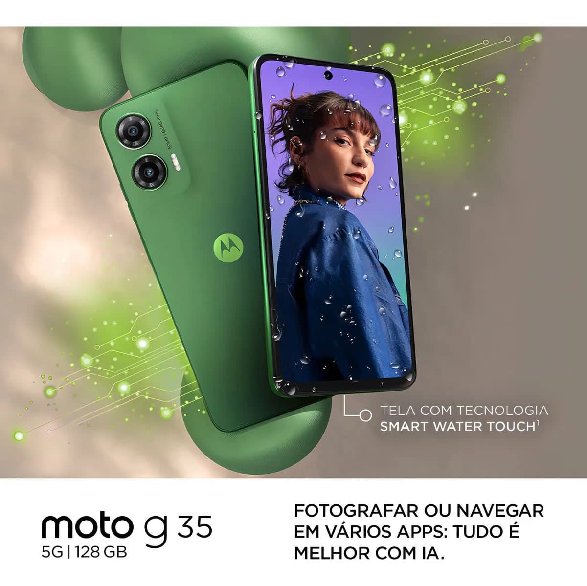 Motorola Moto G35 5G - 128GB, 12GB RAM (4+8 RAM Boost), Câmera 50MP AI, NFC, Tela 6.7" Verde Vegan Leather