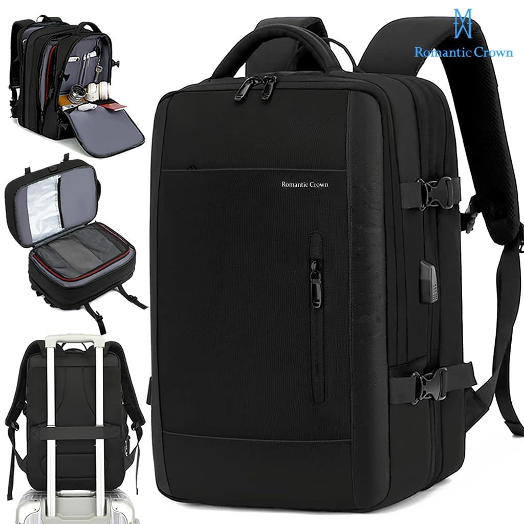 ROMANTIC CROWN Mochila Viagem Executiva Expansível 45L Masculina e Feminina Reforçada para Notebook